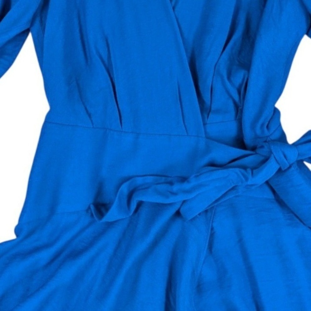 Alex Marie Royal Blue Wrap Dress Puff Sleeve V-Neck Cocktail Wedding Size 4 - Picture 3 of 14